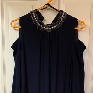 Navy Cocktail Dress, rhinestone collar